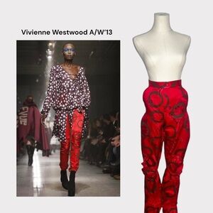 VIVIENNE WESTWOOD Pheonix Pants Red Abstract Print Rutched Trousers